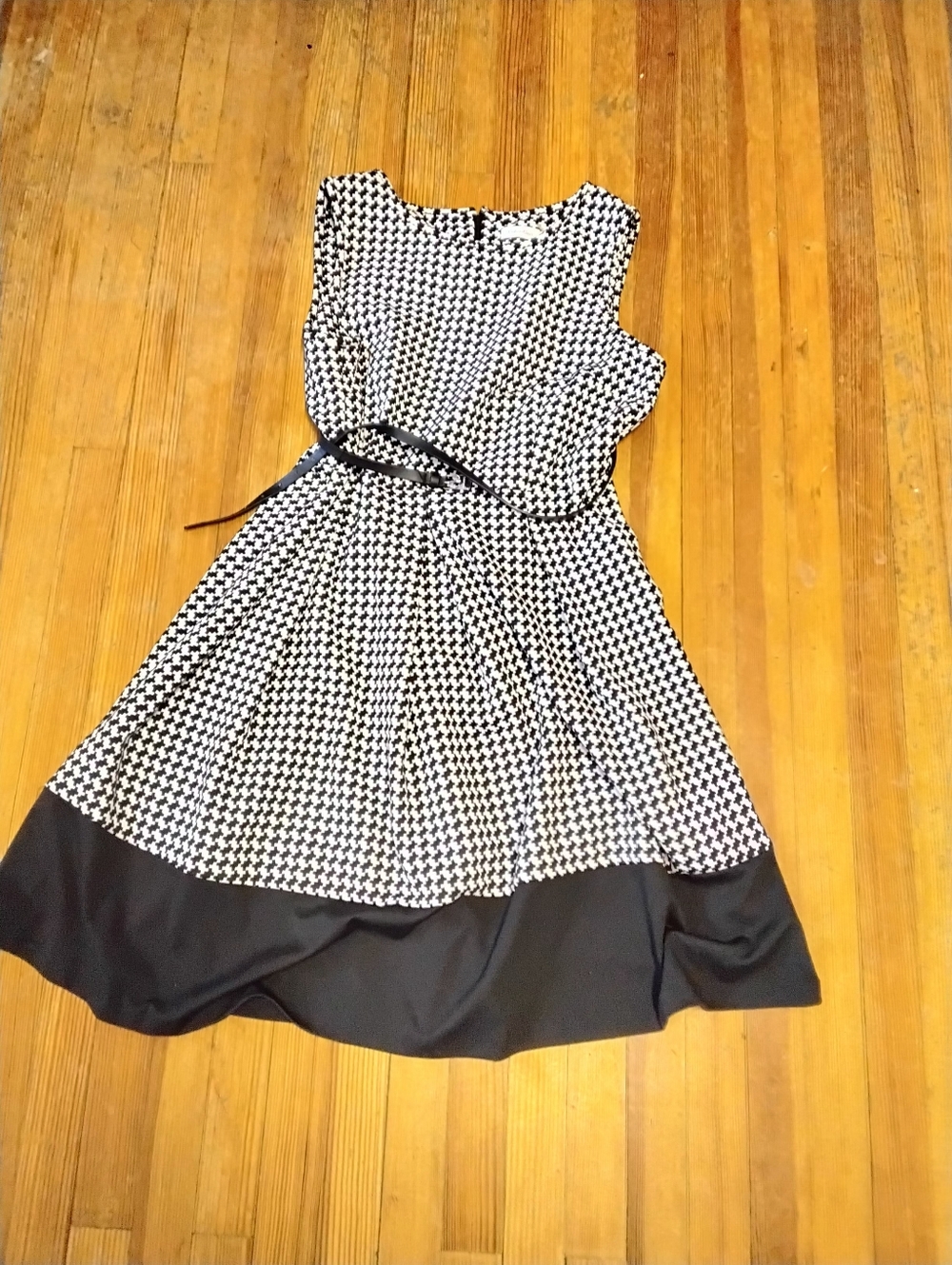 Classic Black & White Houndstooth Fit-and-Flare Dress